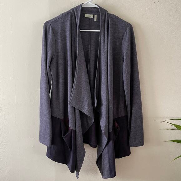 LOGO Lounge French Terry Cardigan Womens Small Purple Faux Suede Casual Layering - Picture 1 of 9